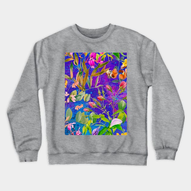 Cool tropical floral leaves botanical illustration, tropical plants,leaves and flowers, blue leaves pattern Crewneck Sweatshirt by Zeinab taha